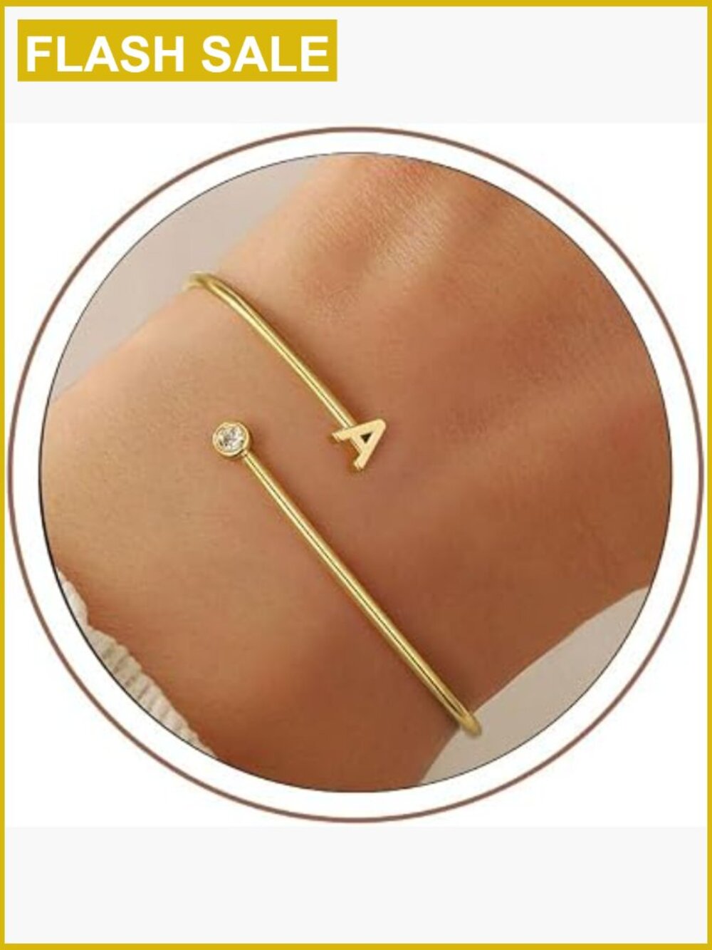 Gold Initial Cuff Bracelet Letter A-Z Adjustable Bangle Dainty Birthday Gift Box